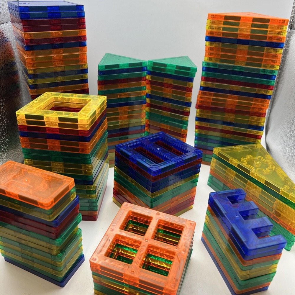Magnetic Building Tytan Tiles Bulk Lot 189 Pcs Windows Squares Triangles